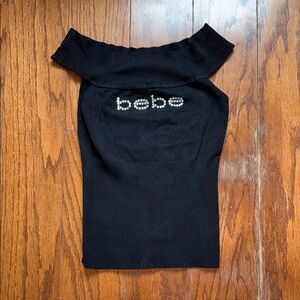Bebe Black Ribbed Off-Shoulder Top size medium